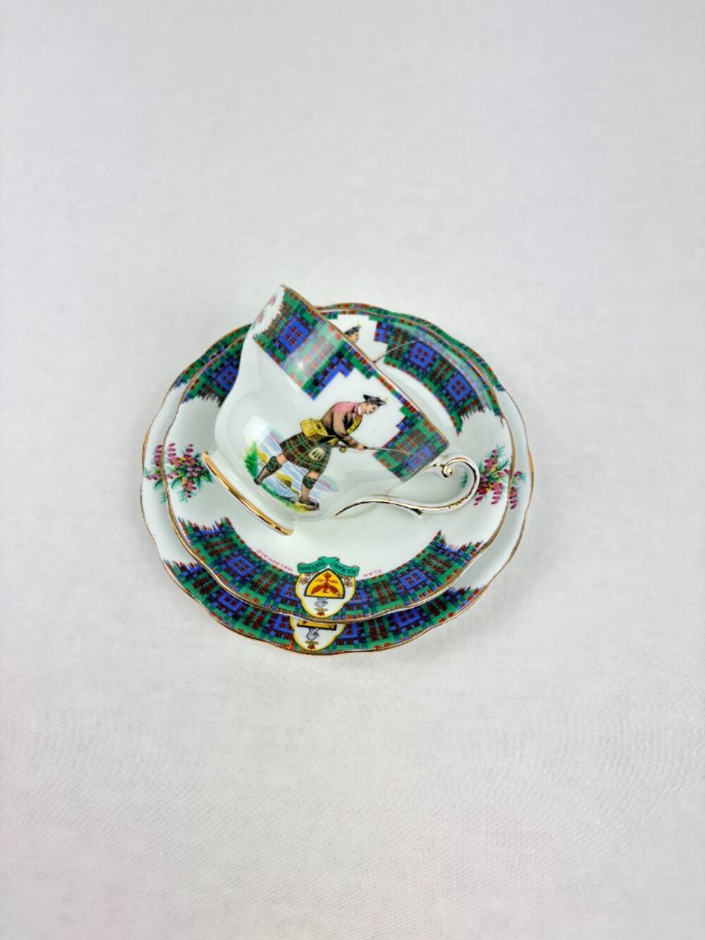 VTG Royal Standard Bonnie Scotland Clan MacDonald Teacup Saucer Plate Trio Set